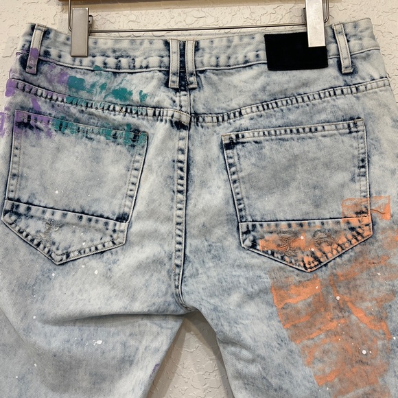 Smoke Rise DNM Co Acid Wash Paint Splatter Denim Cutoff Shorts Size 36 - Picture 8 of 14